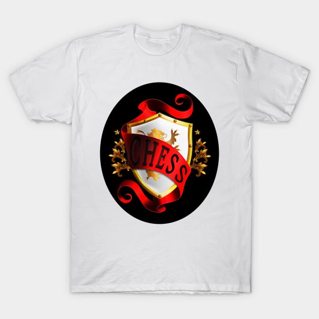 Chess Shield with Red Ribbon T-Shirt by The Black Panther